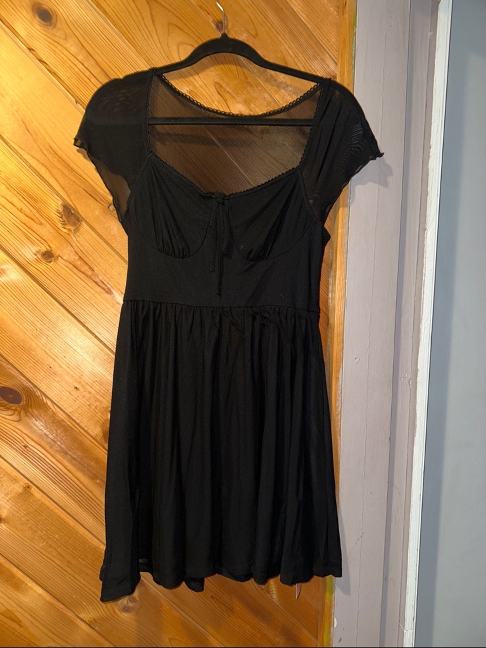 SHEIN Black Mesh Sleeve Midi Dress
